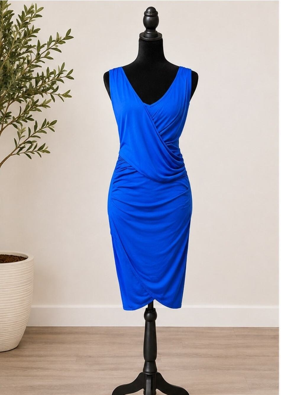 SuperTrash Dama Flash Dress Women’s L Cobalt Ocean Blue Ruched Bodycon NWT